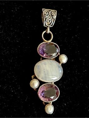 Sterling Silver Moonstone, Amethyst Pendant and  Pearl Pendant - stunning!